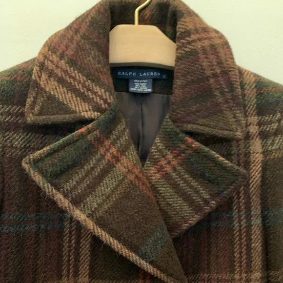 Ralph Lauren Dark Brown Plaid Double Breasted Coat - Picture 7 of 13